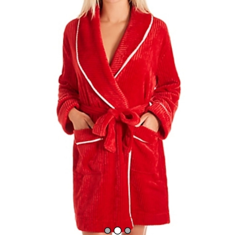 Kate Spade Plush Chenille Shawl Collar Robe Red Belted Cozy Lounge Medium